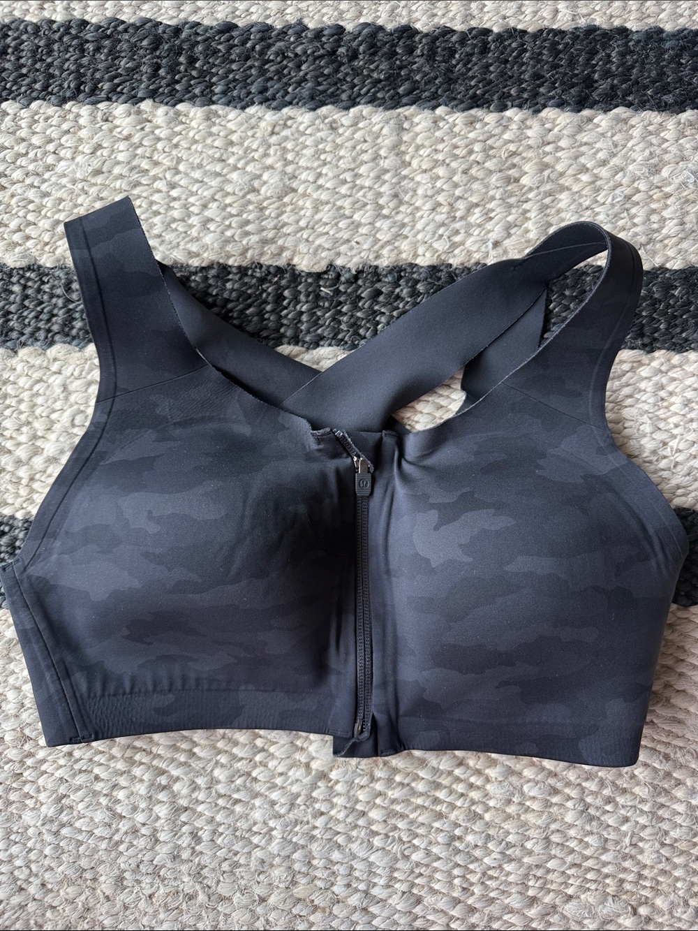 Lululemon Front-Zip Black Camo Sports Bra - Supportive Activewear
